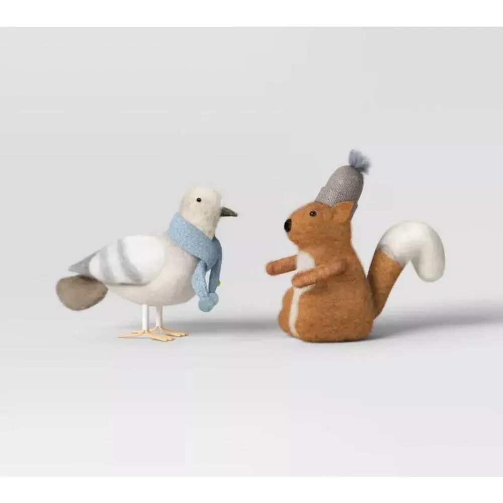 Wondershop 2 pc Felted Animals Bird / Pigeon & Squirrel Target Christmas NEW